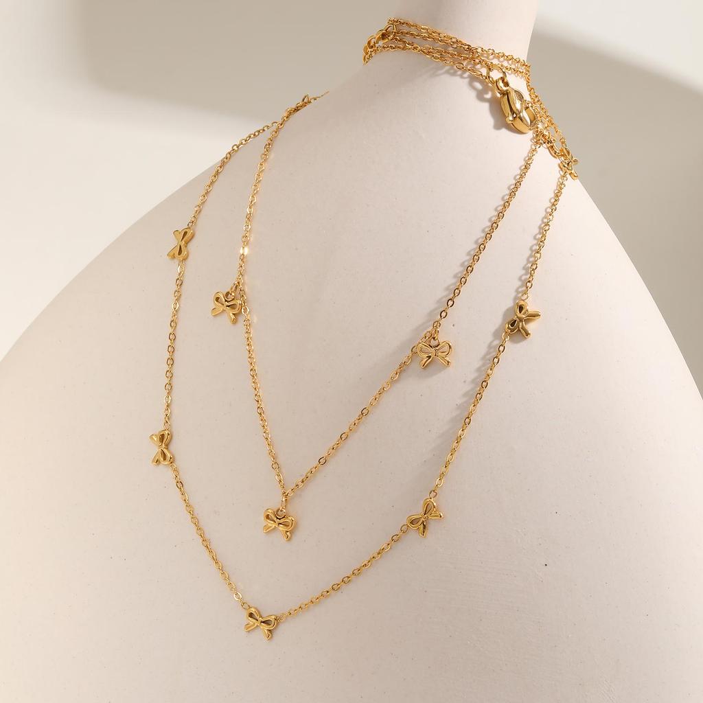 Minimalist Bow Necklaces for Women,Stainless Steel Gold Color Rolo Chain Necklace,Fashion Waterproof Jewelry Gift