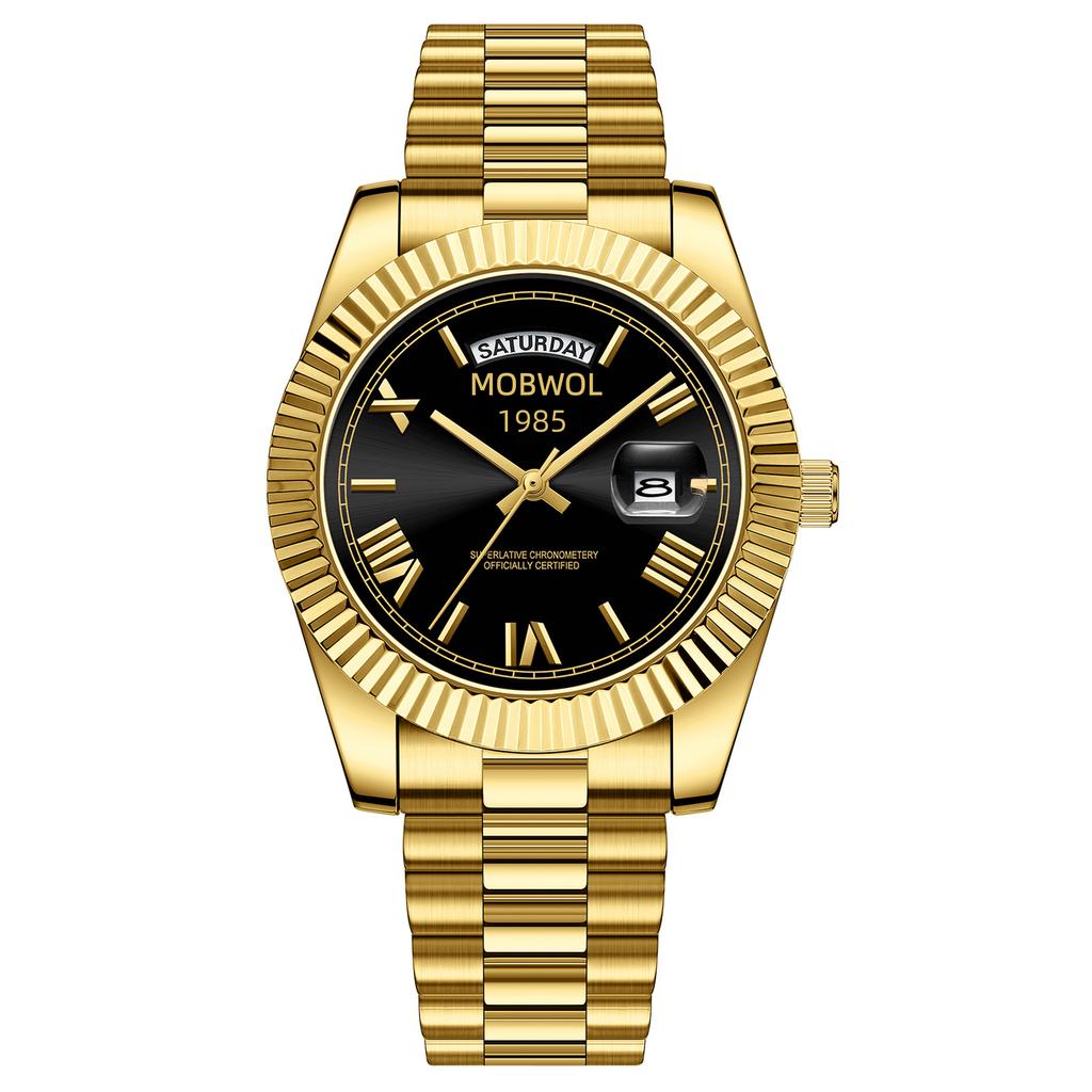 MOBWOL Men Quartz Watch Miyota Movement Calendar Week Waterproof Stainless Steel Band Luxury Business Fashion Male Wristwatch