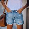 Pantaloncini di Jeans da Donna a Vita Media Vestibilità Larga Strappati Sfilacciati Arrotolati Vintage Lavati Jean Shorts