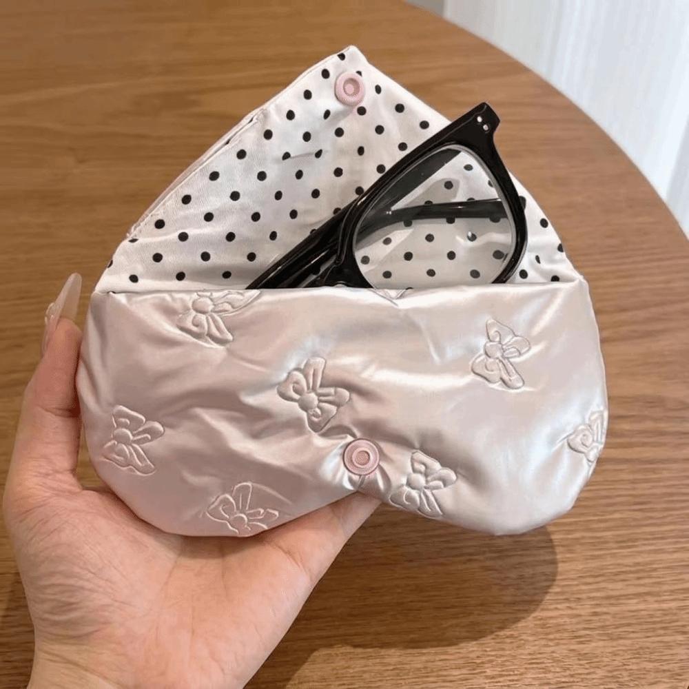 Bow Embossed Eyeglass Case Pink Color Glasses Storage Bag Sunglasses Pouch Storage Solution
