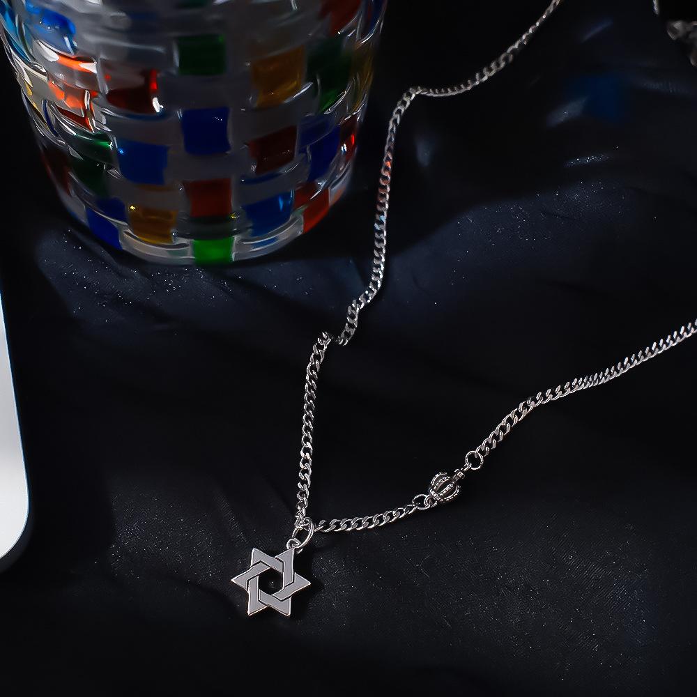 Hexagram Crown Necklace Niche Design Sense Retro Versatile High Sense Simple Sweater Chain