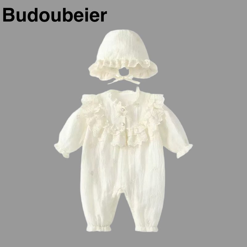 

Spring and Autumn Clothing, Stylish and Cute Princess Jumpsuit for Baby Girls, Suitable for Full Month and 100-Day Celebrations, Outdoor Wear Romper Beige (Comes with Hat) 59