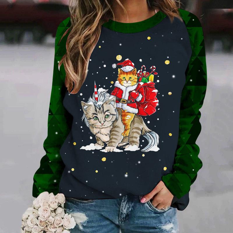 Women's 3D Christmas Print Long Sleeve Round Neck Sweatshirt for 2025 Autumn/Winter