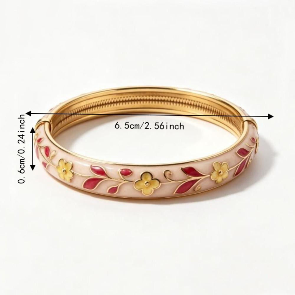 Enamel Flower Bangle Colorful Women's Hand Bracelet Fashion Vintage Cloisonne Bangle  Jewelry Gifts