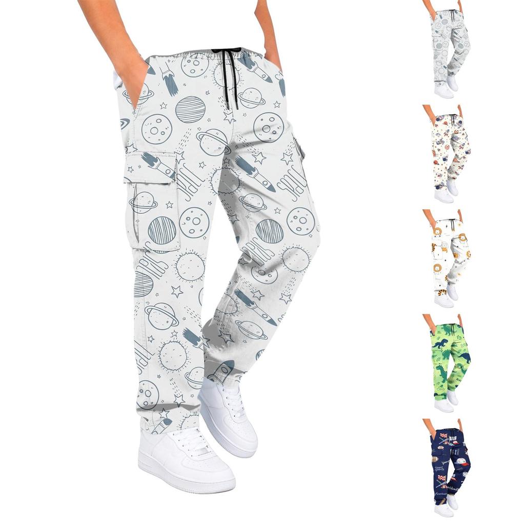 Boys' Fashion Print Cargo Pants with and Pockets for Casual Wear