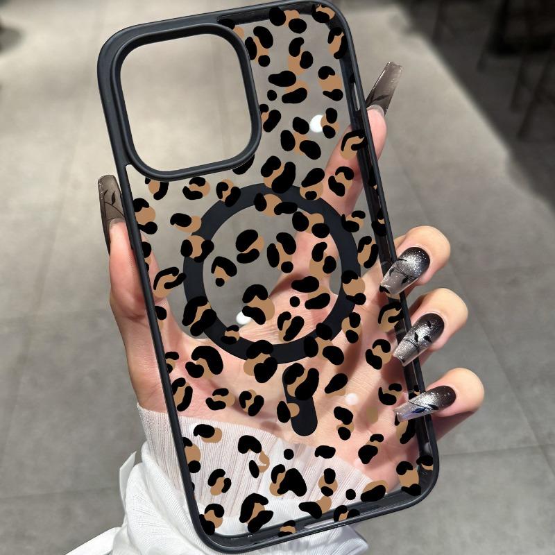 Magnetic fashion leopard print pattern phone case suitable for iPhone 17 16 15 14 13 12 11 Pro/Max/Plus anti drop and shockproof