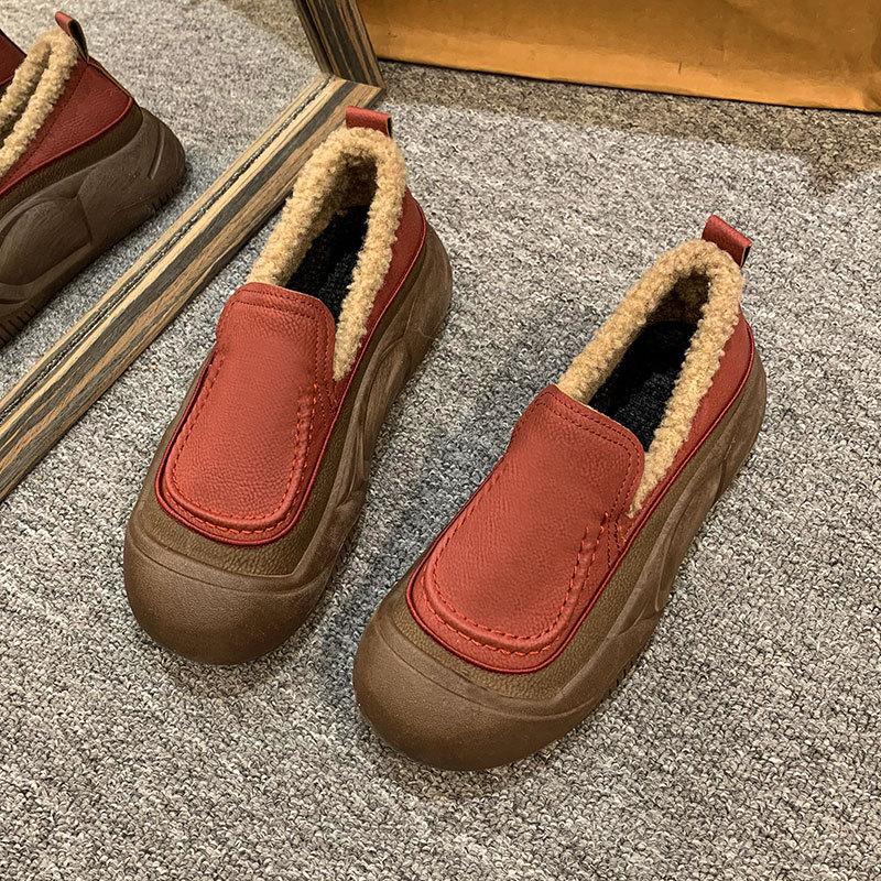 Fleece warm thick-soled fluffy shoes for women in the autumn and winter of 2025, new outer cotton shoes, one pedal, casual Doudou shoes