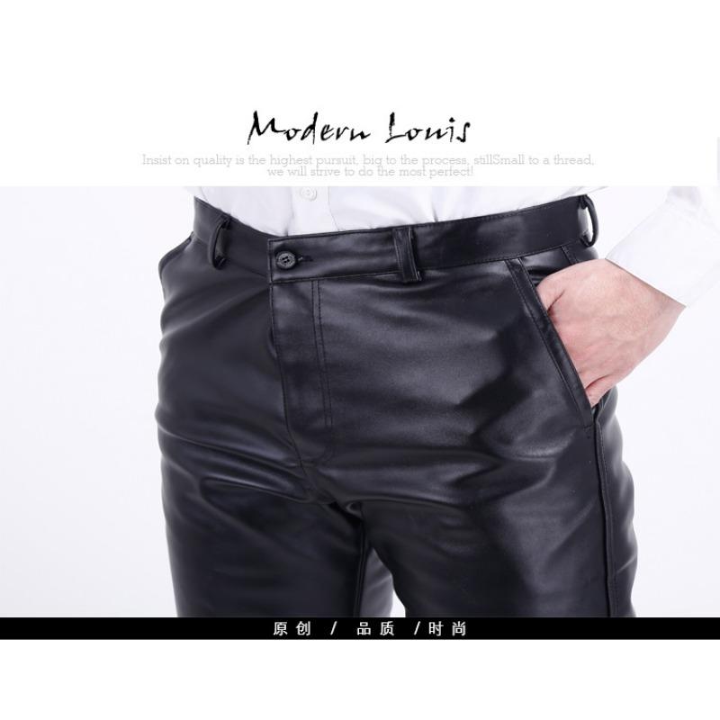 Men Slim Fit Korean Style Pu Leather Motorcycle Casual Long Pants