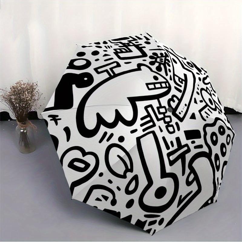 1pc Music Doodle Automatic Open 8-Rib Windproof Umbrella, Travel & Commuting, Suitable for All Seasons
