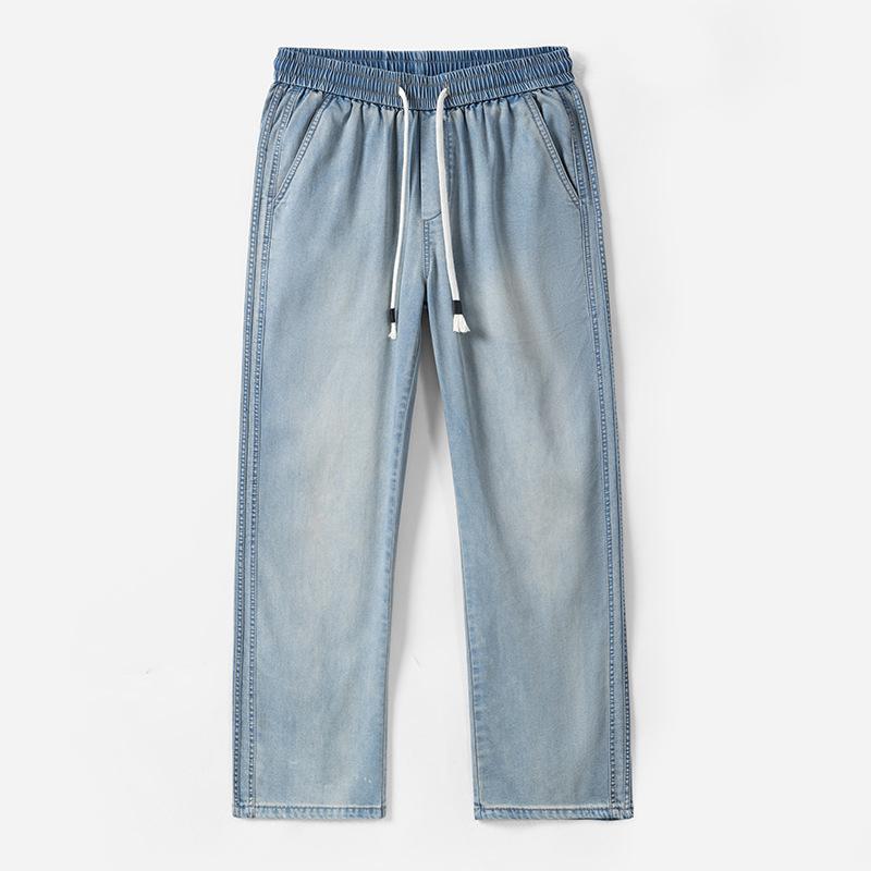 Summer Thin Three-bar Jeans Men's Tensile Loose Straight Pants