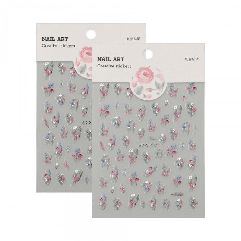5D Fresh Flower Nail Stickers Ins Style Countryside 3D Stereoscopic Color Decorative