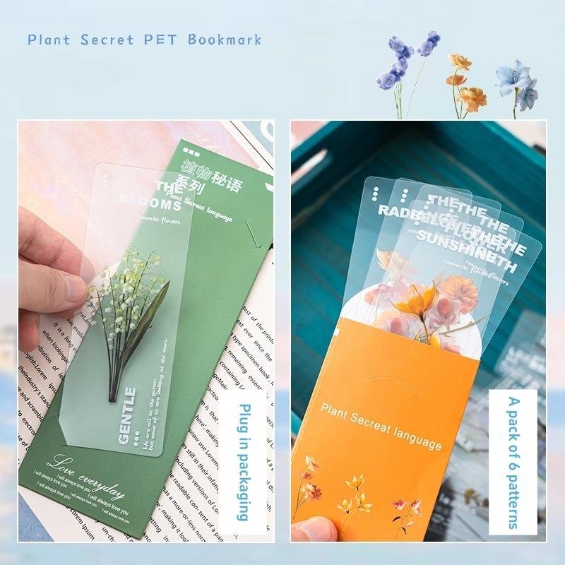 6 Stück Pflanzen Flüstern PVC Lesezeichen Set Natur Pflanzen Blumen Transparent Markierer Seite Notizhalter Schule Lesen Geschenk