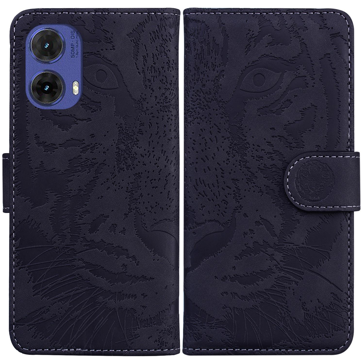 

For Motorola Moto G85 5G/S50 Neo 5G Mobile Phone Stand Case Imprinted Tiger PU Leather Wallet Phone Cover Black
