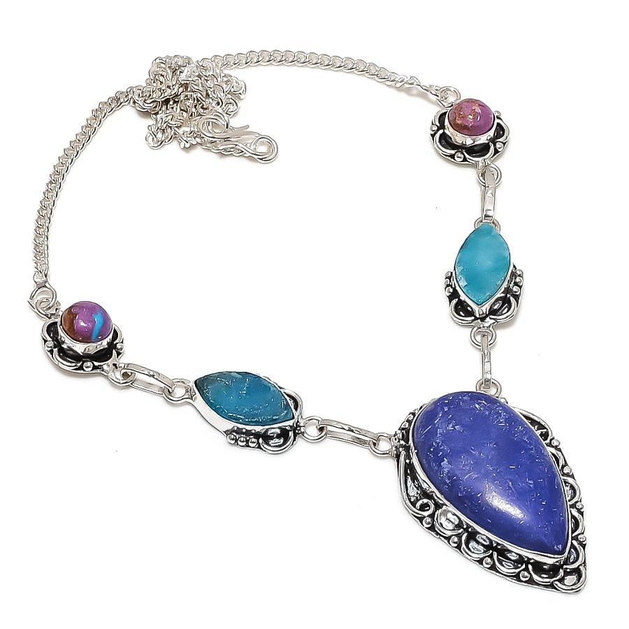 

Natural Lapis Lazuli, Turquoise 925 Sterling Silver Jewelry Necklace 18 s5R02