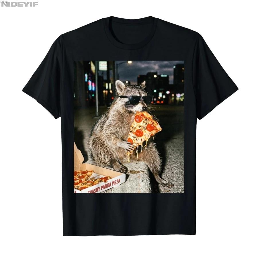 Funny Raccoon Eating Pizza Meme Tshirt For Men Women 100 Cotton T Shirts Short Sleeve Tops 04241 S