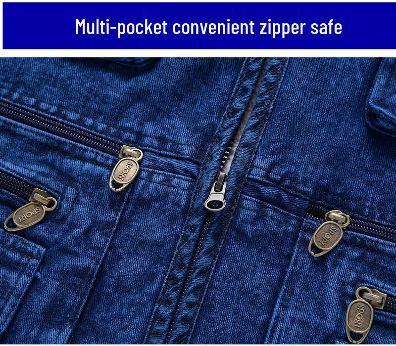 Herren-Jeans-Weste mit Baumwoll-Fleece-Futter - Große Größen, Warm, Mehrere Taschen, Herbst/Winter Freizeit-Weste