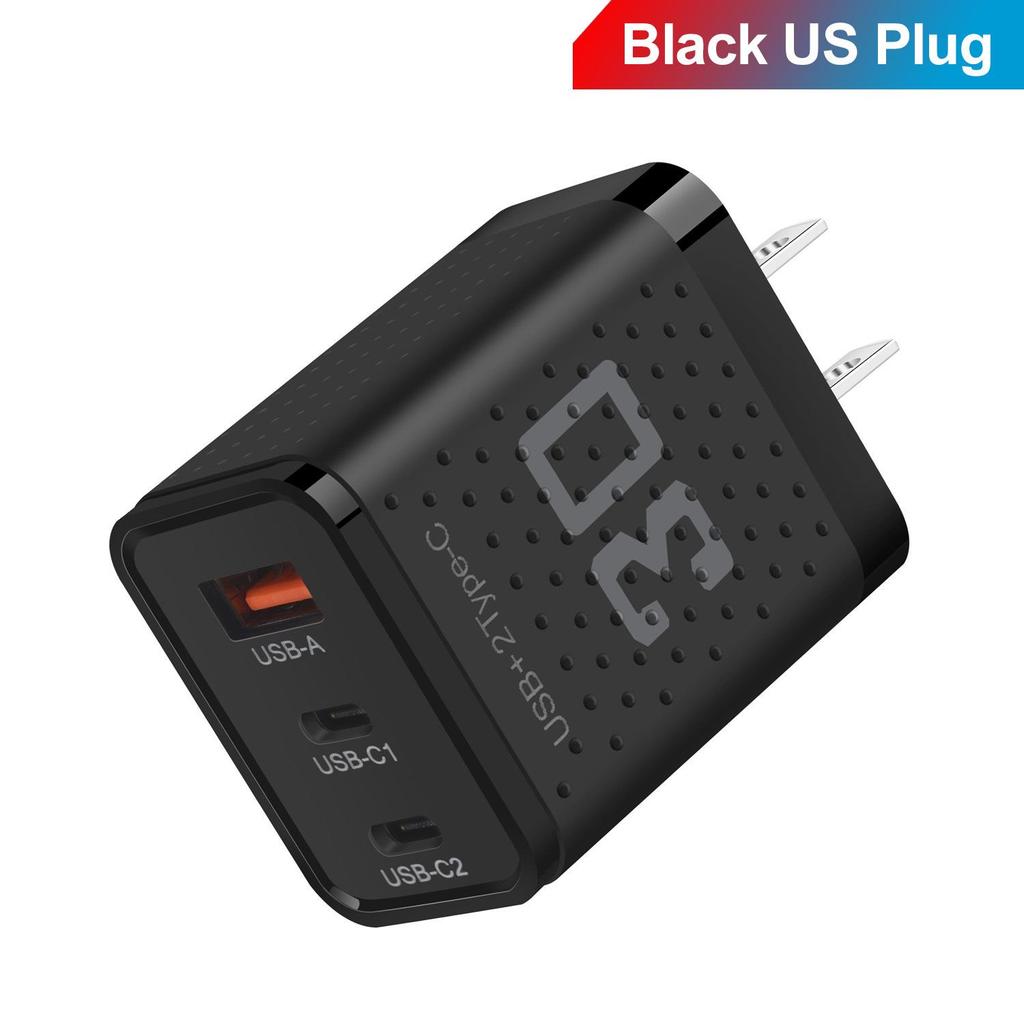 2.4A Dual PD+USB Charger: US/EU/UK Travel Adapter