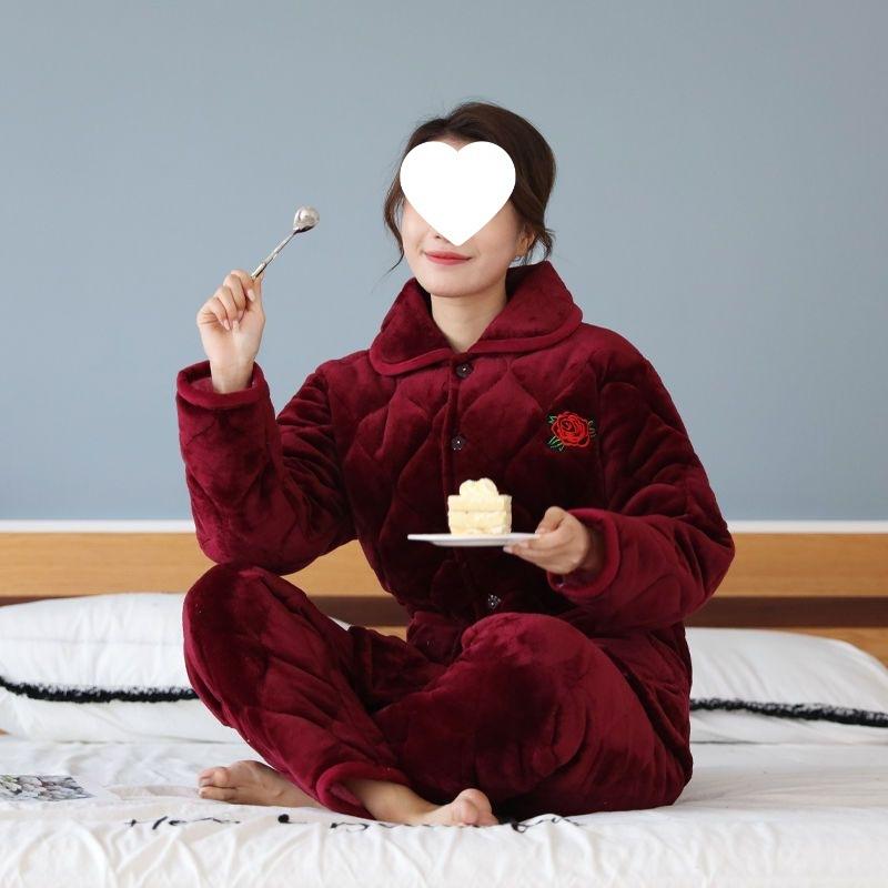 Dámské pyžamo třívrstvé zesílené a roztomilé zimní lze nosit velká velikost teplé polstrované domácí oblečení