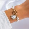 4pcs Set Luxury Imitation Pearl Chain Beaded Bracelet for Women Exquisite Charm Gold Color Stainless Steel Bangle Jewelry Set