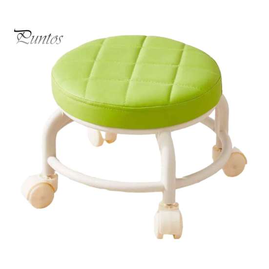 Low Rolling Stool with 360 Degrees Swivel Wheels Faux Leather Cushion Roller Seat Heavy Duty Rotating Mini Chair Seating Stool