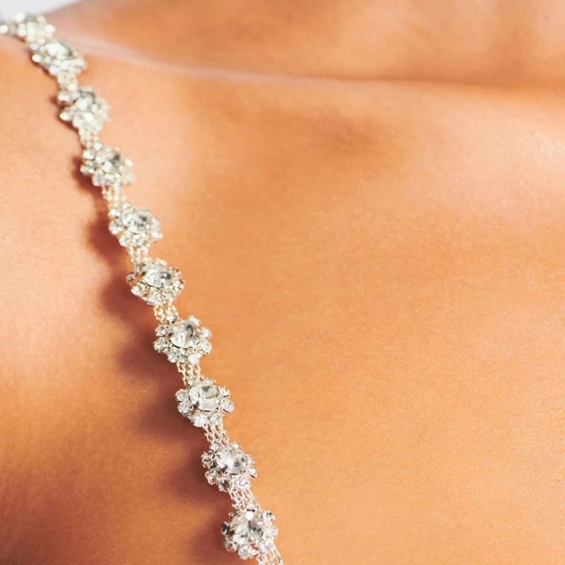 Rhinestones Bra Strap Invisible Shoulder Straps Adjustable Anti-Slip Bra Belt for Women Girls Crystal Shoulder Chain