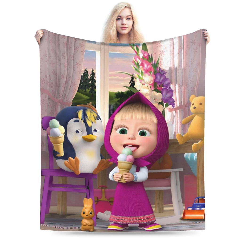 Coperta M-Masha e Orso Morbida Novità Peluche Biancheria da Letto Plaid Per Bambine Bambini Esterno Flanella Copriletto Coperta da Letto
