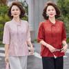 2026 New Chinese Style Round Neck Seven-Sleeve Top for Middle-Aged & Elderly Women - Stylish Spring & Summer Shirt