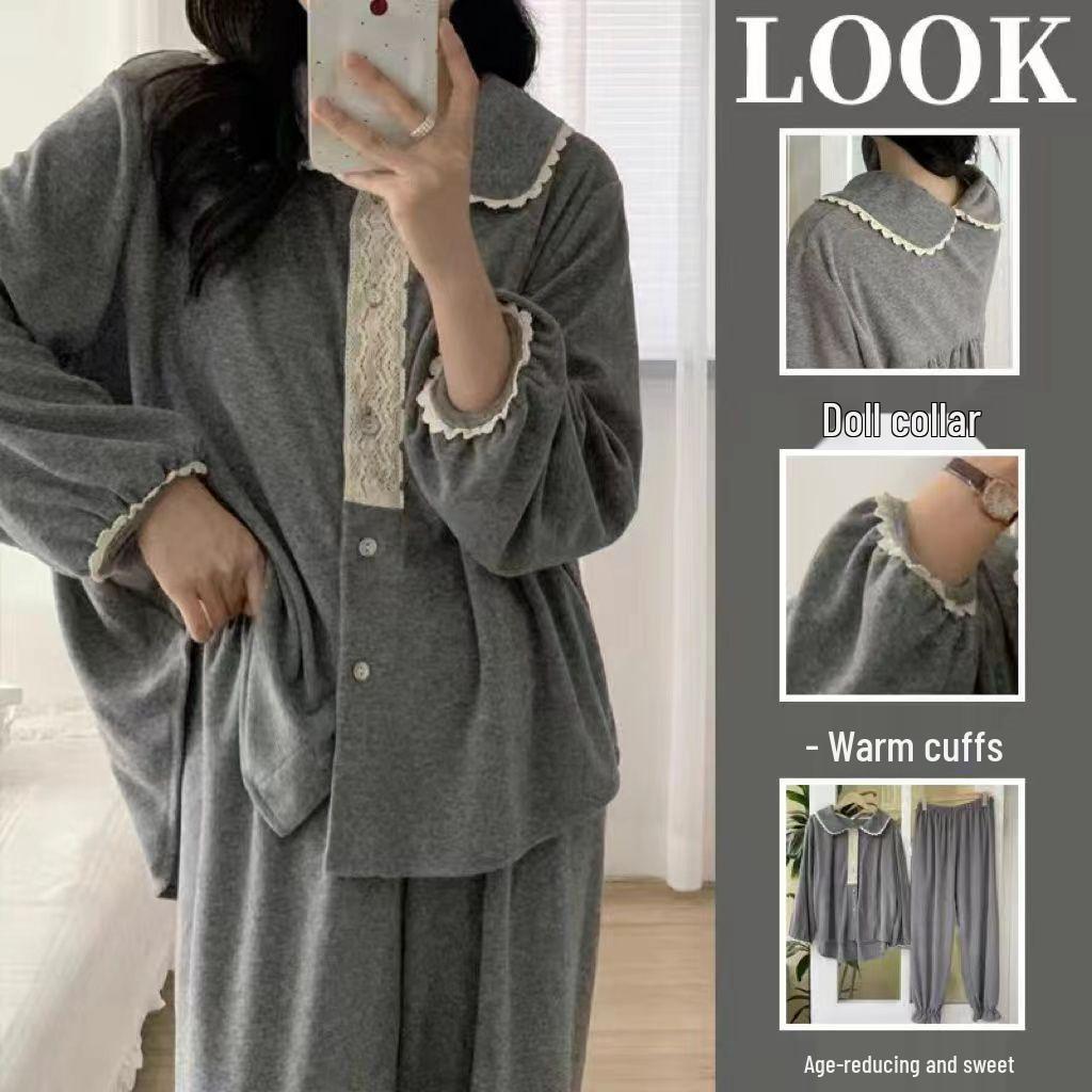 Lace-Trim Maternity Nightdress for Spring & Autumn - Women's Sweet & Loose Pajamas, Plus Size, Wear Inside or Out