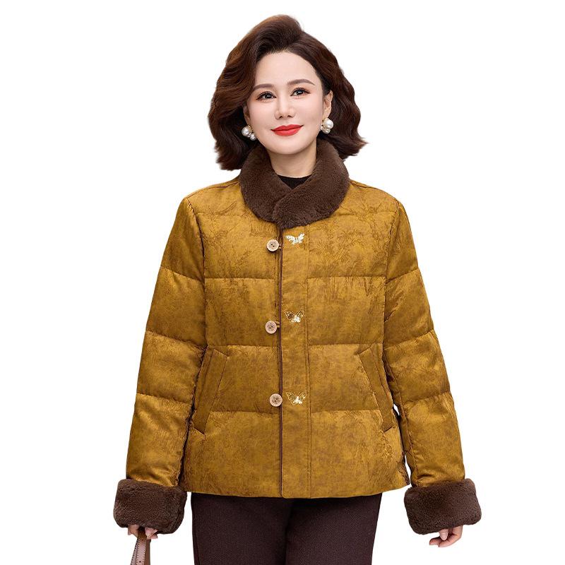 Plus-Thick Cotton-Padded Winter Jacket for Middle-Aged and Elderly Women with Stand-Up Collar