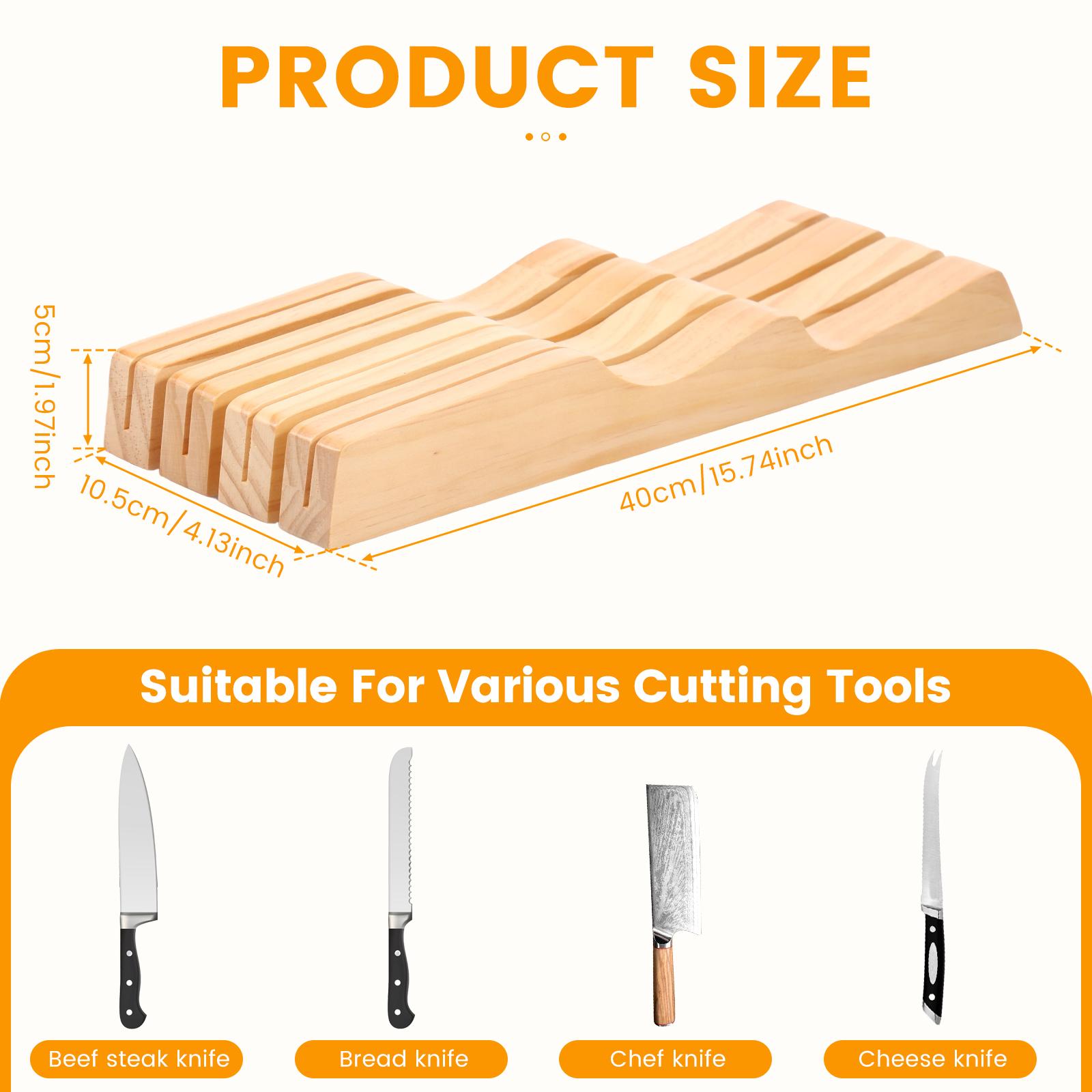 Деревянный держатель для ножей, органайзер для ножей в ящик, совместимый, компактный органайзер для ножей в ящик, прочный держатель для инструментов для резки мяса