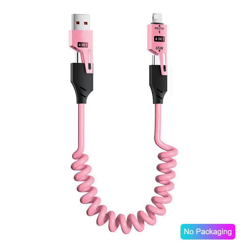 4 In 1 65W Spring Short Data Cable Multi Port Usb Type C Fast Charging Data Cable For Iphone 17 16 Xiaomi Samsung Pd 27W Wire