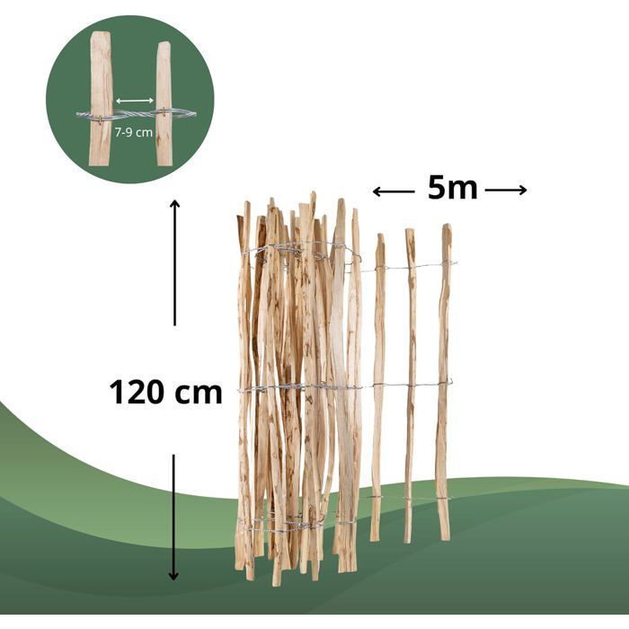Clôture De Jardin - CREATIVE HOME - Bois De Noisetier - Hauteur 120 Cm - Longueur 5 M - Espacement 7-9 Cm