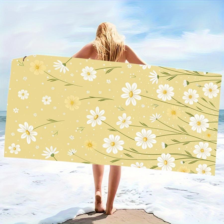 Lemon Floral Print Beach Towel Extra Large Quick Dry Sand Resistant Microfiber Yellow Towel for Adults Vacation Pool Swim