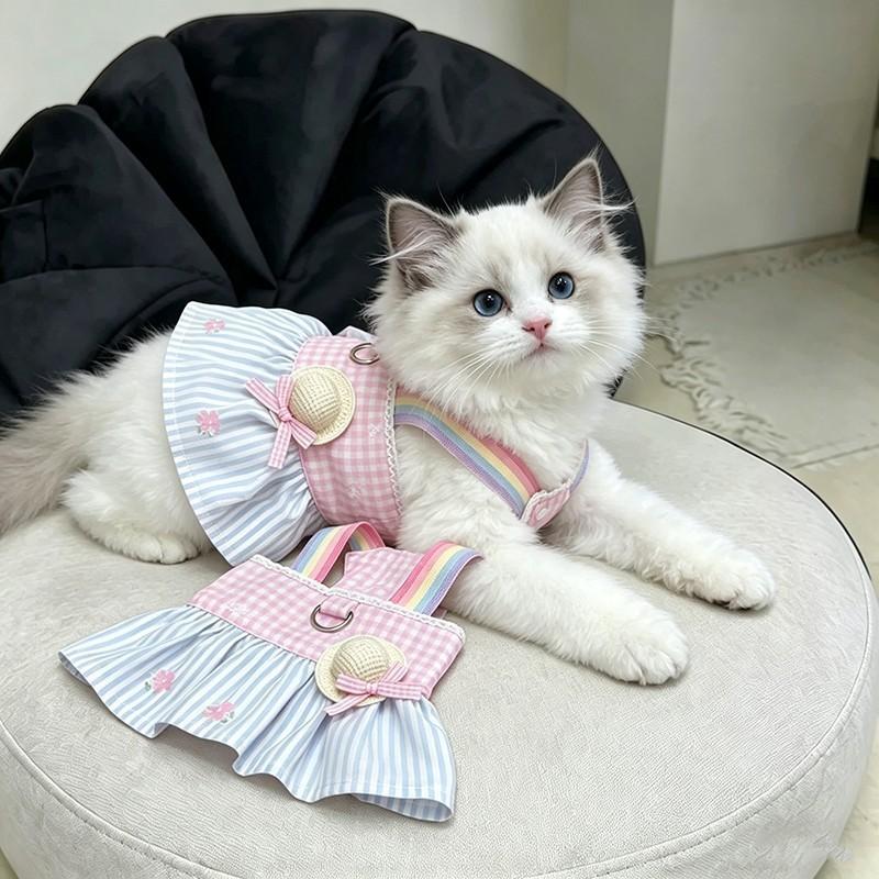 Pet Cat Dress Sweet Rainbow Strap Princess Skirt Ragdoll Golden Shaded Cats Anti-Shedding