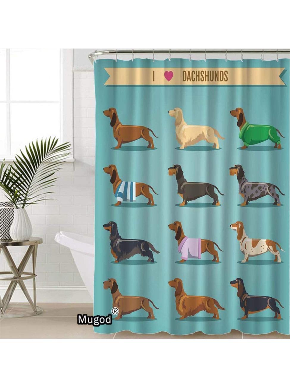 

Dachshund Shower Curtains Seamless Background with I Love Dachshunds Decorative Bathroom Waterproof Fabric Shower Curtain with 90x180CM