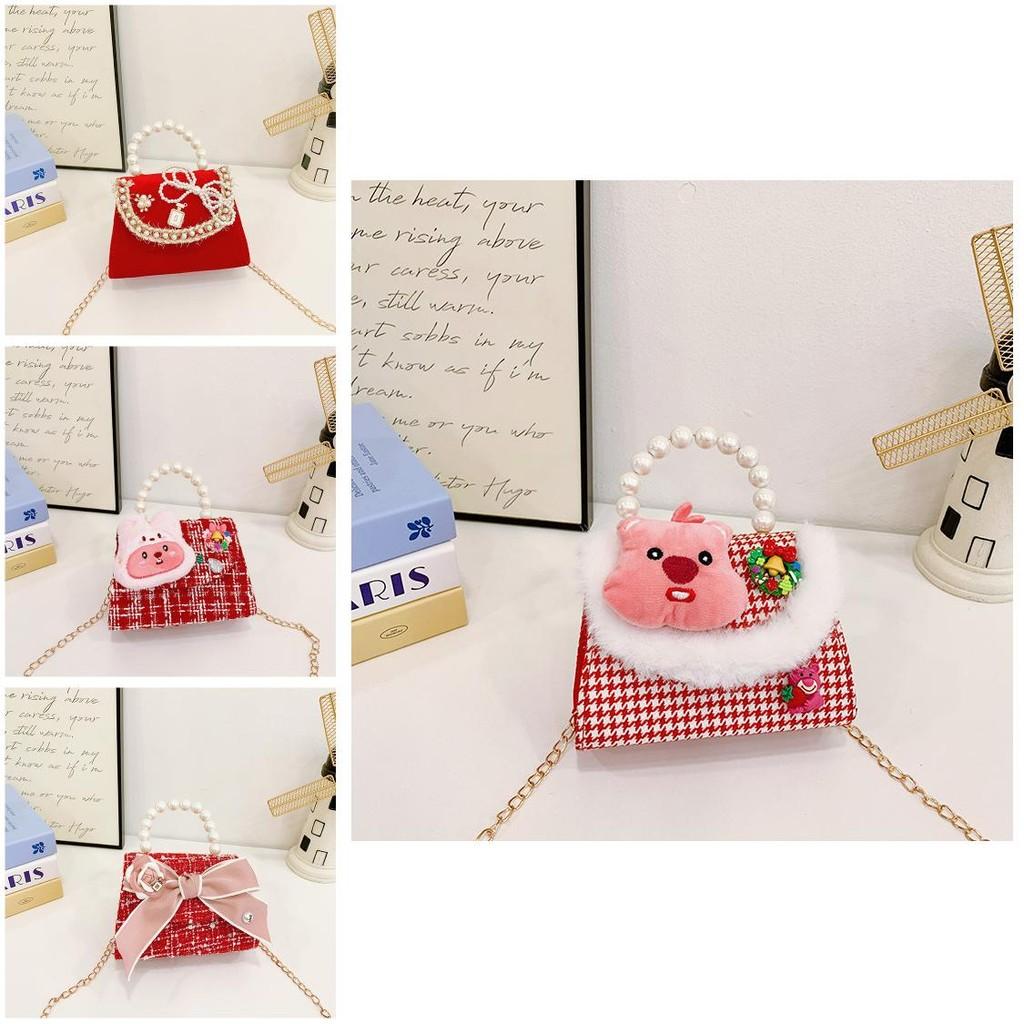 Pink Playful Pearl Handbag With Bow For Girls Perfect For Daily Outings Gifts And