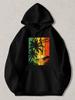 Black Pullover Hoodie with Vintage Summer Sunset Palm Tree Graphic, Retro Tropical Beach Design Sweatshirt for Men And Women, Casu