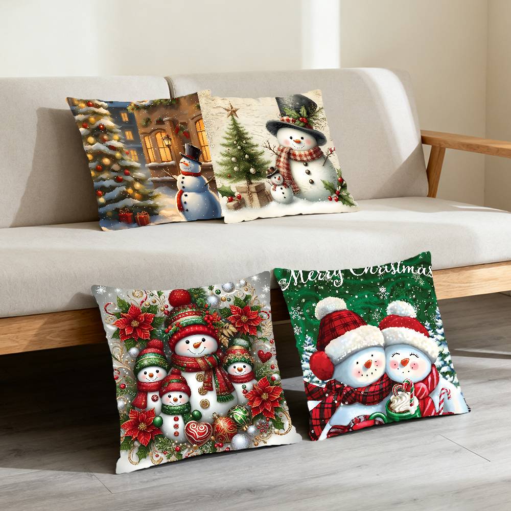 Christmas Snowman Pillow Case Cushion Cover Soft Cute Throw Pillow Case For Car Sofa Pillowcase Polyester With Zipper