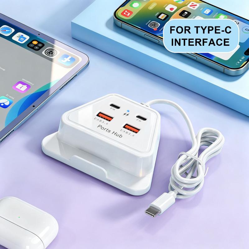 4 Port 12W Fast Charging Desktop Charging Station 2Usb 2Type C Portable Travel Home Phone Charging Socket