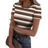 Women's Casual Fashion Round Neck Striped Print Short Sleeve Ribbed Top
