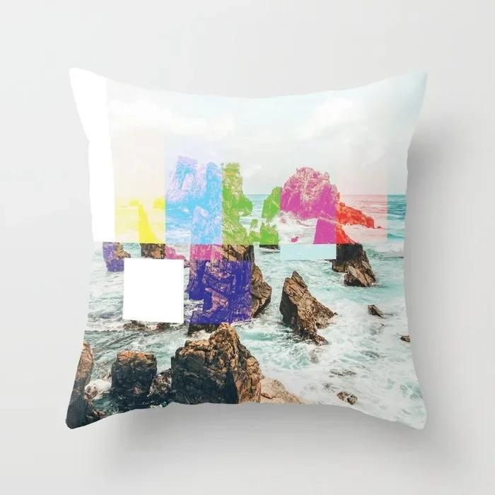 

Офисная наволочка для диванной подушки, наволочка с волновым узором и видом на пляж, роскошный домашний декор, наволочка 66x66cm