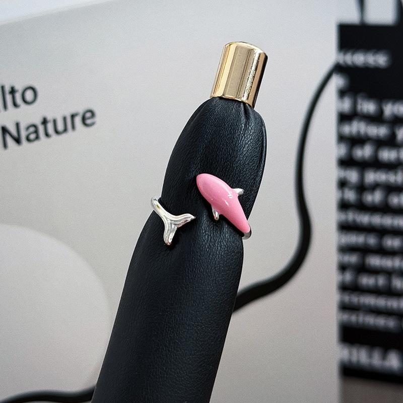 Сладкое и классное детское розово-голубое эмалевое эпоксидное кольцо-дельфин с открытым дизайном, нишевые аксессуары, простое для наслоения, милое модное кольцо Adjustable opening