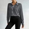 Damen Office Bluse Bodysuit Top Knopfleiste Kragen Langarm Einteiler Arbeitshemd Lässig Lockerer Schnitt Business Tops
