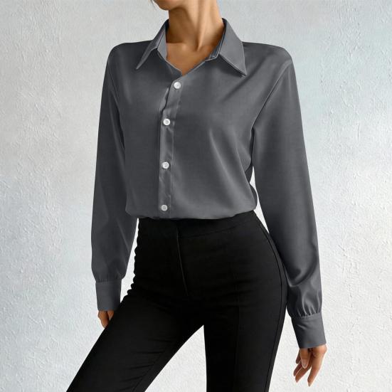 Damen Office Bluse Bodysuit Top Knopfleiste Kragen Langarm Einteiler Arbeitshemd Lässig Lockerer Schnitt Business Tops