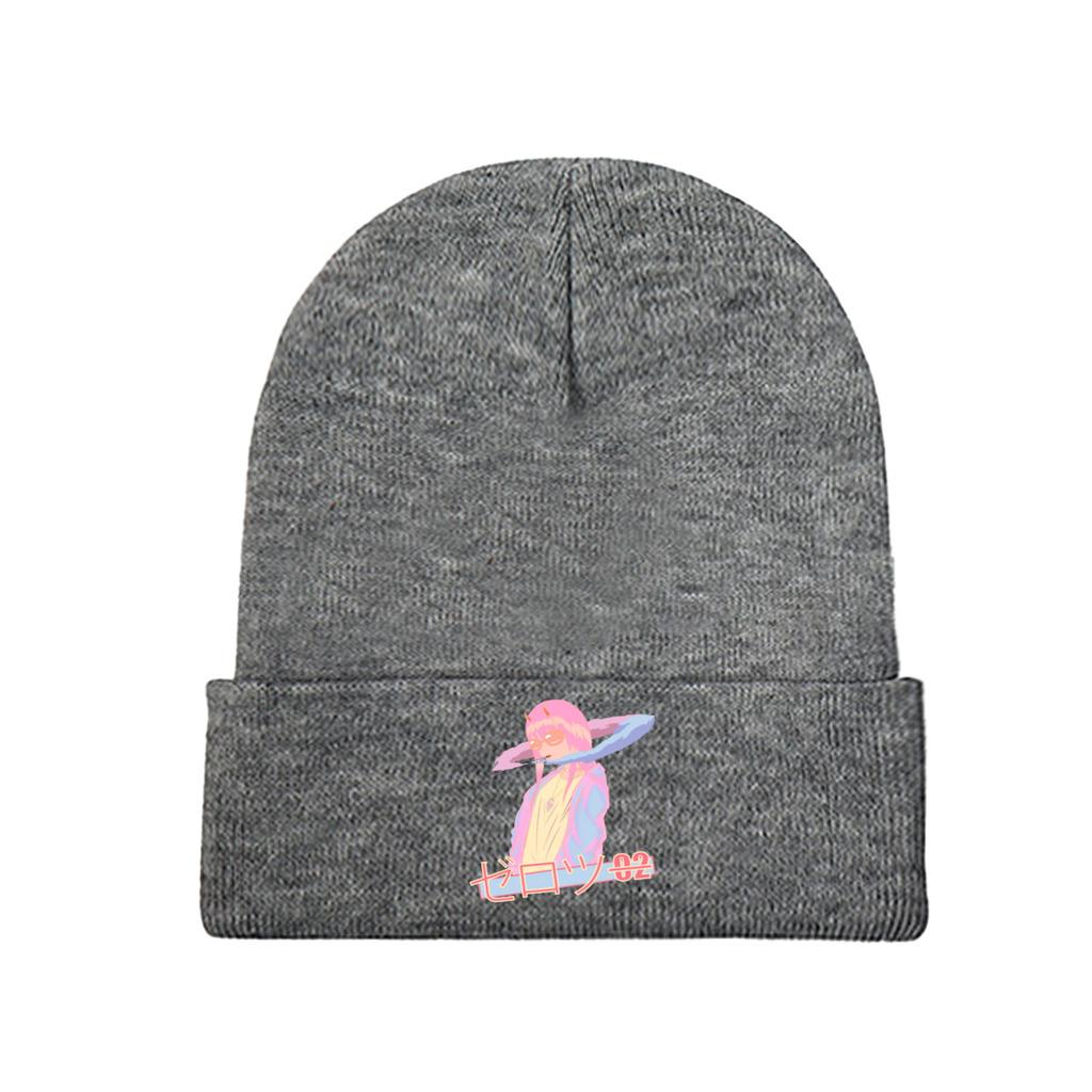 Darling In the Franxx Zero Two Blazed Vaporwave Anime Knitted Hat Women's Unisex's Beanies Autumn Winter Hat Polyester  Warm Cap
