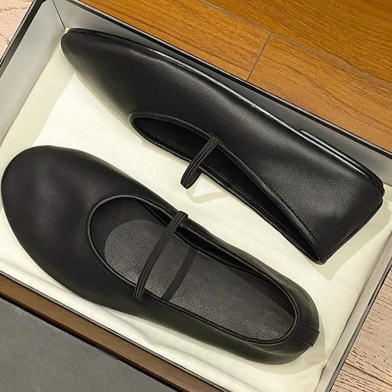 Summer Women's Round Toe Mary Janes Shoes Elastic Band Solid Color Shallow Flat Female Shoes Concise Shoes