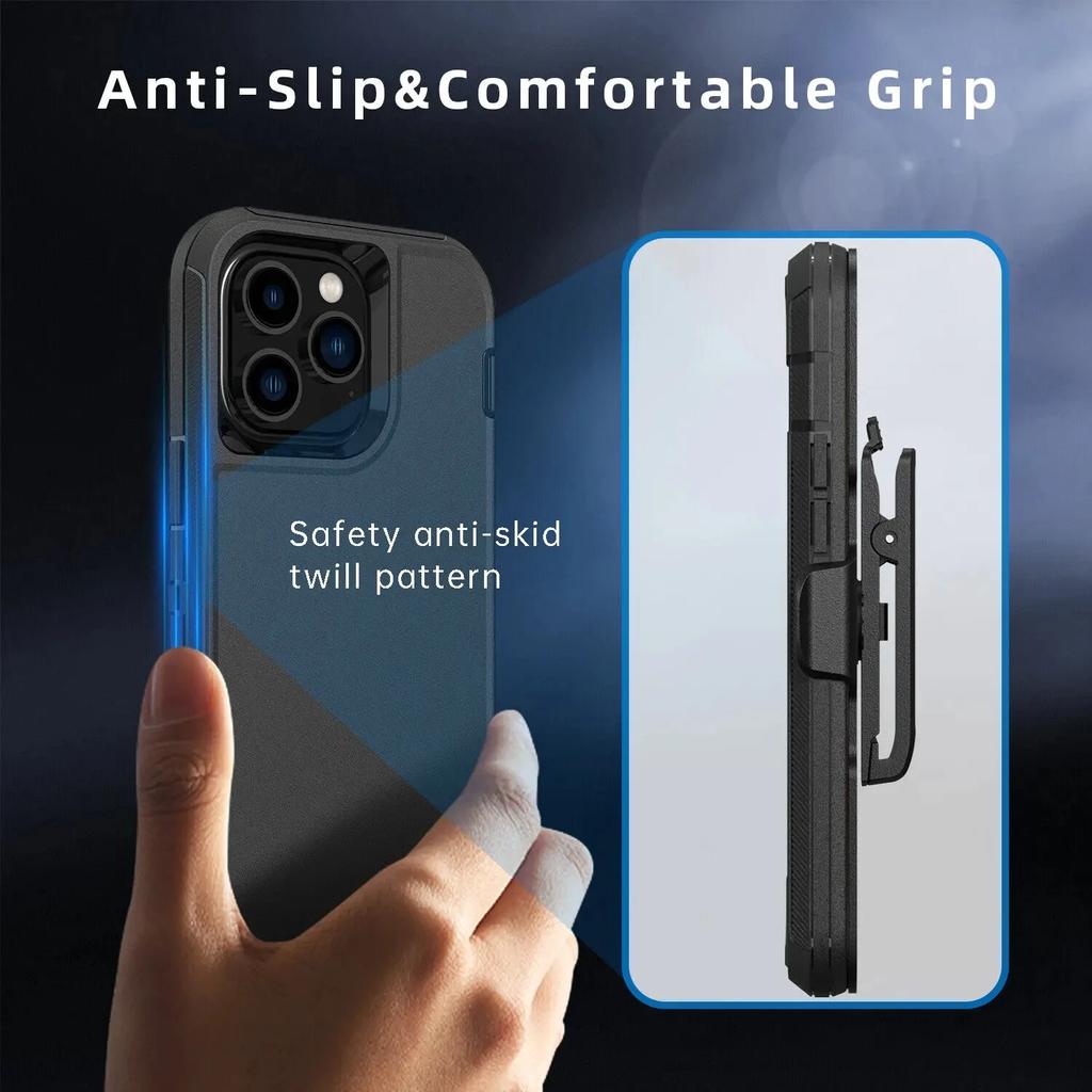3 IN 1 Heavy Duty Armor Stand Case für IPhone 16 Pro MAX 14 13 12 11 15 XS MAX XR X XS SE 6 7 8 Plus Gürtelclip Otter Case Box Militärhalter Abdeckung