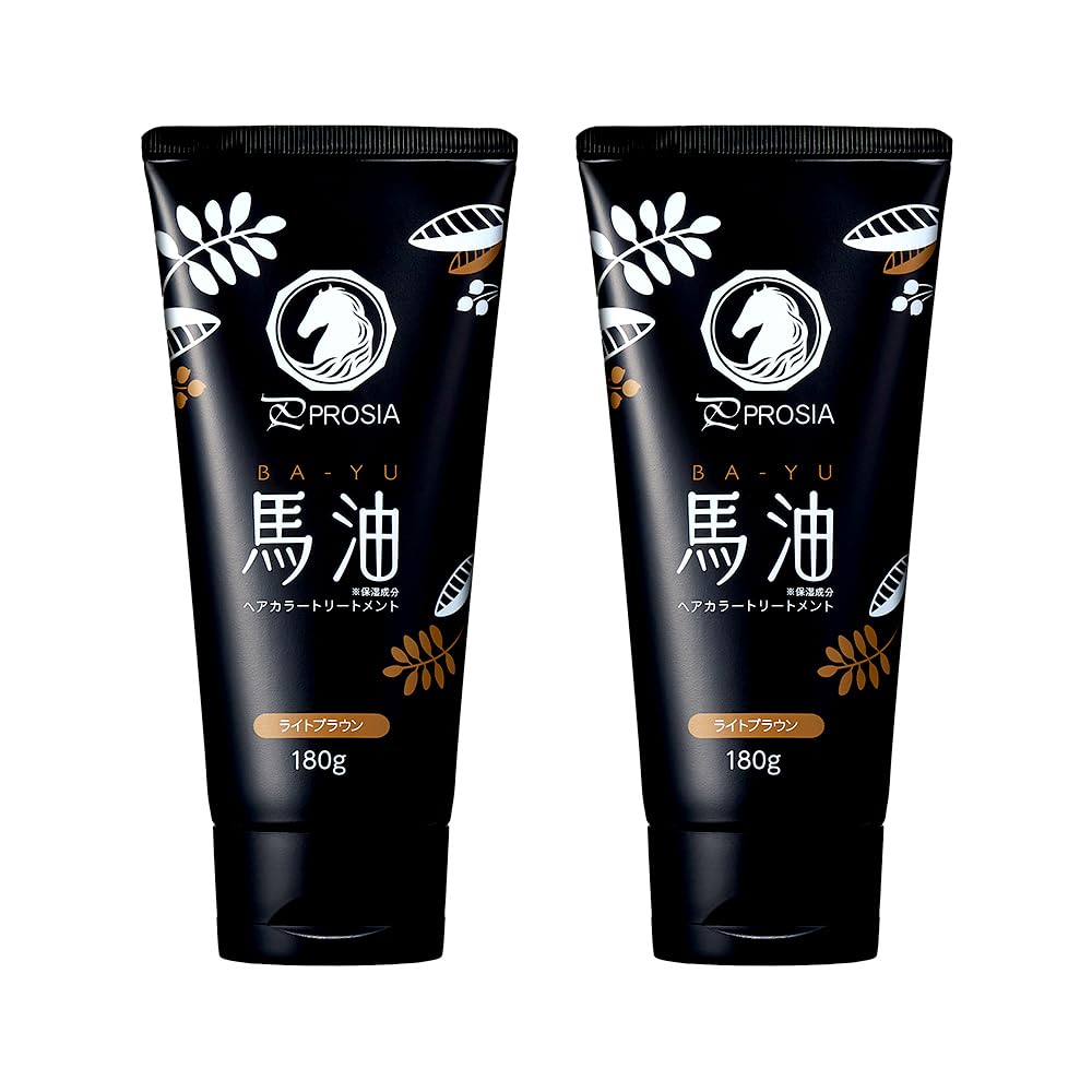 PROSIA Farba do włosów z olejem końskim Jasna Wyprodukowano w Kontrola puszenia się Kuracja Eyemedia, Brązowy, 2-pak, Japonia, 180g, Nawilżająca, Formuła bez dodatków,