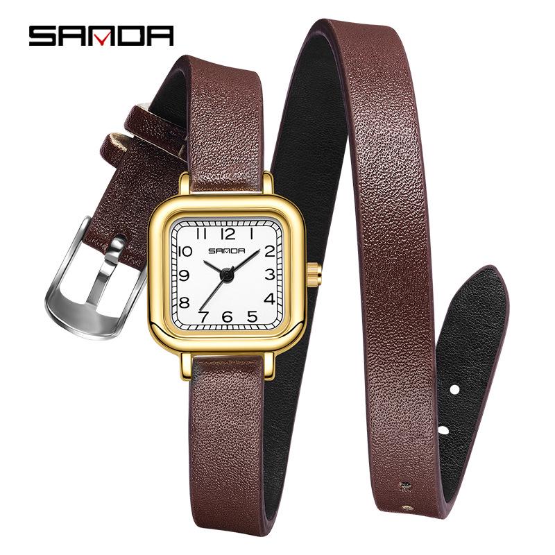 Sanda Women's Fashion Quartz Watch with Leather or Steel Strap - Waterproof and High-End Design.