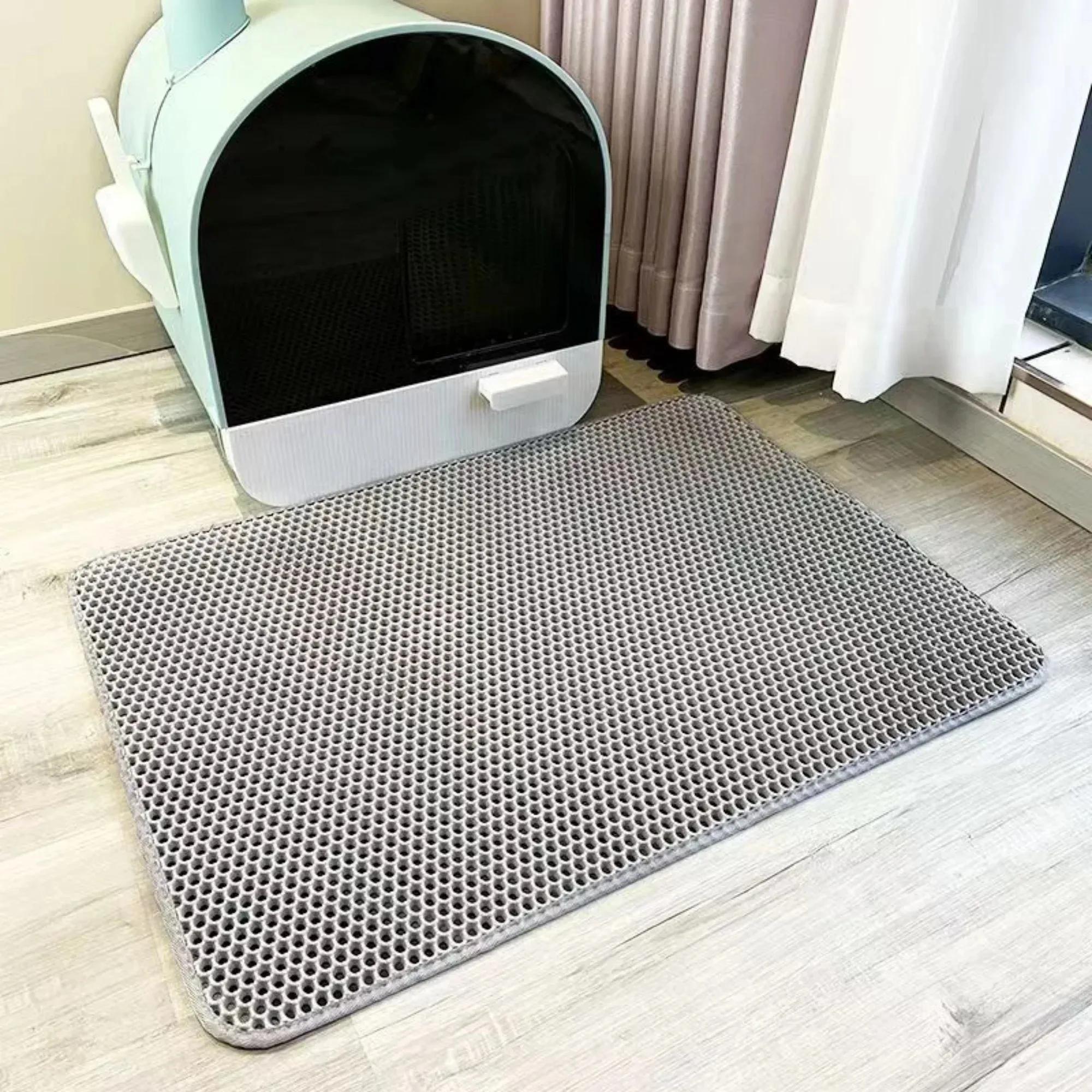Double Layer Cat Litter Mat Waterproof Non-Slip EVA Trapping Mat Washable Pet Litter Box Trapper Mat 30x30cm серый